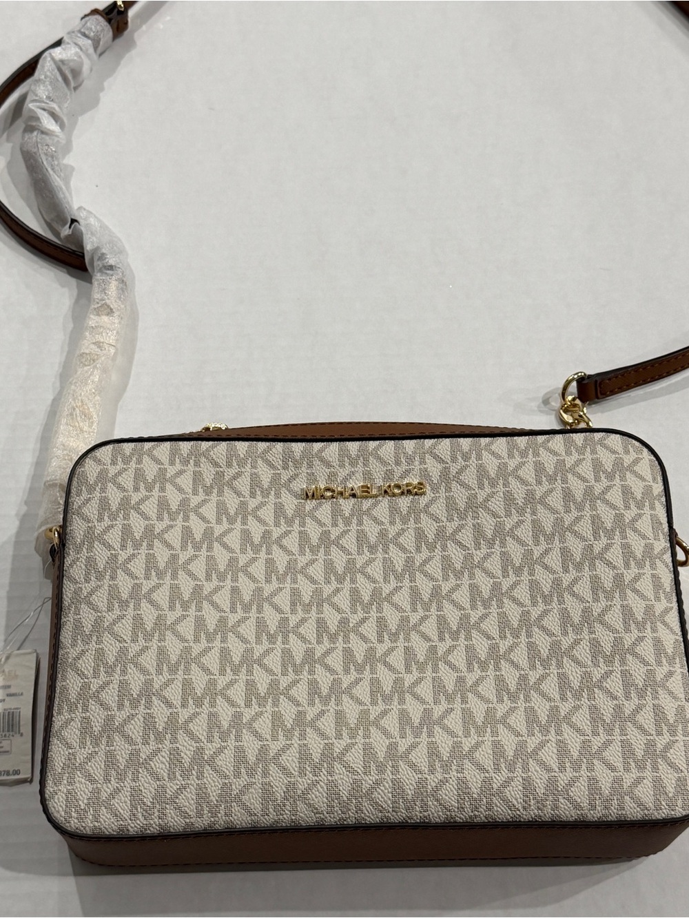Michael Kors Signature MK Crossbody in Vanilla and Brown